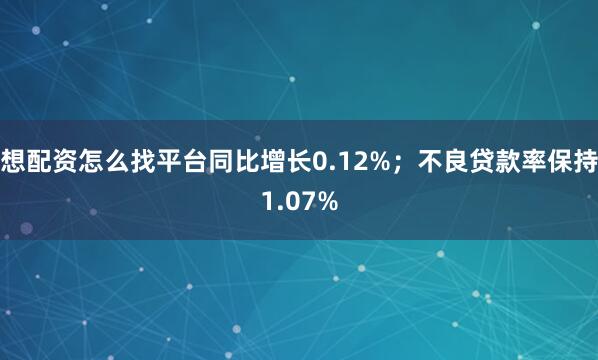 想配资怎么找平台同比增长0.12%；不良贷款率保持1.07%