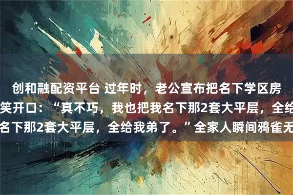 创和融配资平台 过年时，老公宣布把名下学区房过户给小叔子；我笑了笑开口：“真不巧，我也把我名下那2套大平层，全给我弟了。”全家人瞬间鸦雀无声